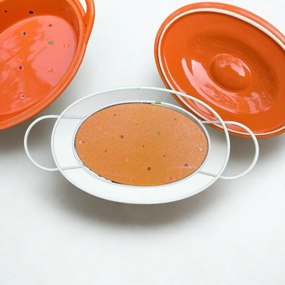 Temp-Tations By Tara Polka Dot Spice Oval Casserole Lid Stand Orange 2.5 Qt
